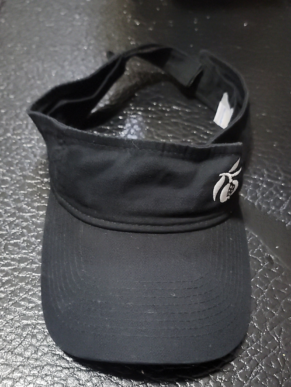 Black with White Embroidered Peach Logo Visor Cap
